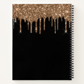 Zwarte goudglitter druppelt monogram naam notitieboek (Achterkant)