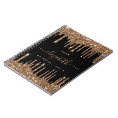 Zwarte goudglitter druppelt monogram naam notitieboek (Linkerzijde)