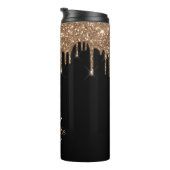 Zwarte goudglitter druppelt monogram sparkle chic thermosbeker (Geroteerd rechts)