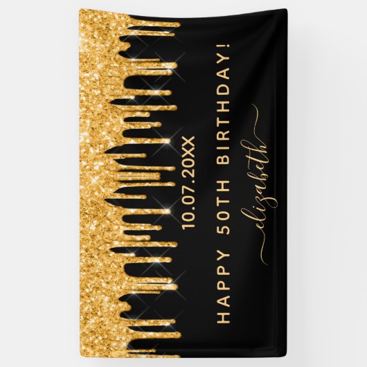 Zwarte goudglitter-glans spandoek (Verticaal)