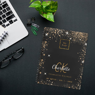 Zwarte goudglitter moderne zakelijke logo notitieboek