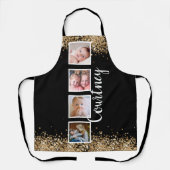 Zwarte goudglitter-monogram, aangepaste naam schort (Voorkant)
