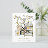 Zwarte goudglitter-script, nieuw jaar (Staand voorkant)