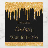 Zwarte goudglitter van het feest 50 jaar wijn etiket (Enkel label)