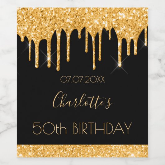 Zwarte goudglitter van het feest 50 jaar wijn etiket (Enkel label)