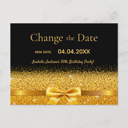Zwarte goudglitter van het feest verandert de datu briefkaart (Voorkant)