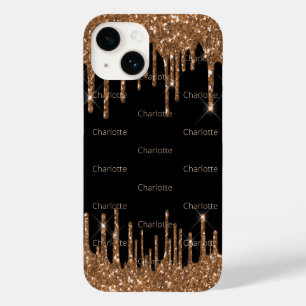 Zwarte goudglitterdruppels, naam glamoureus Case-Mate iPhone 14 hoesje