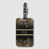 Zwarte goudglittermonogram initiaal bagagelabel (Voorkant (verticaal))
