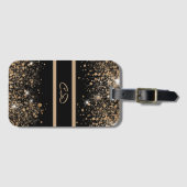 Zwarte goudglittermonogram initiaal bagagelabel (Voorkant (horizontaal))