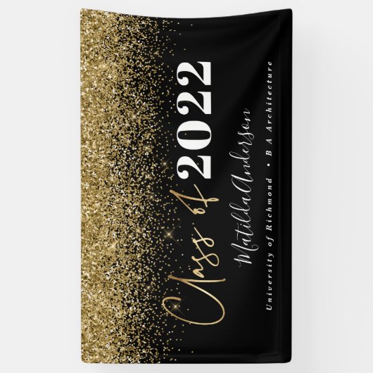 zwarte goudglitterscriptklasse van afstuderen spandoek (Verticaal)