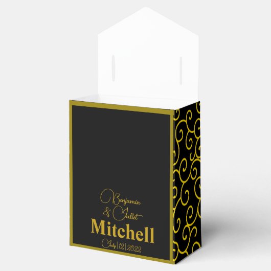 Zwarte goudlegant moderne bruiloft bedankdoosjes (Geopend)