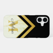 Zwarte goudmonogram Geometrische marmer iPhone 16 Hoesje (Achterkant horizontaal)