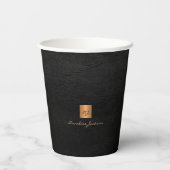 Zwarte goudmonogram, gepersonaliseerde elegant papieren bekers (Achterkant)
