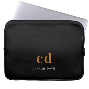 Zwarte goudmonogram, initails, naam minimalistisch laptop sleeve
