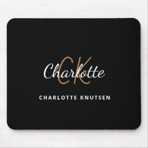 Zwarte goudmonogram, initails, naam minimalistisch muismat