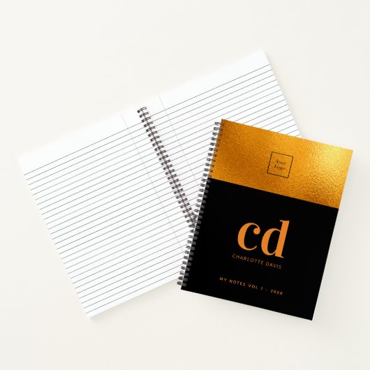Zwarte goudmonogram initiaal logo notitieboek (Binnen)