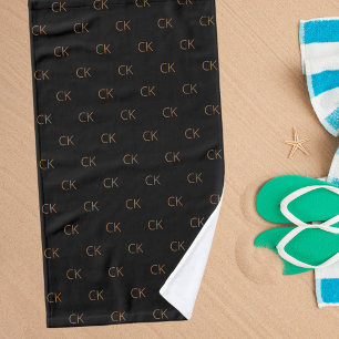 Zwarte goudmonogram initiaal moderne elegant handdoek