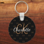 Zwarte goudmonogram initiaal sleutelhanger (Voorkant)