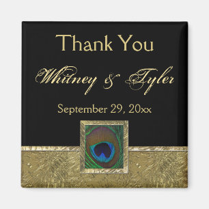Zwarte, goudpacockfeether Wedding Favor Magnet Magneet