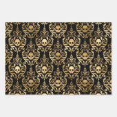 Zwarte & goudschedel, vleermuizen en Damask Hallo Inpakpapier Vel (Voorkant)