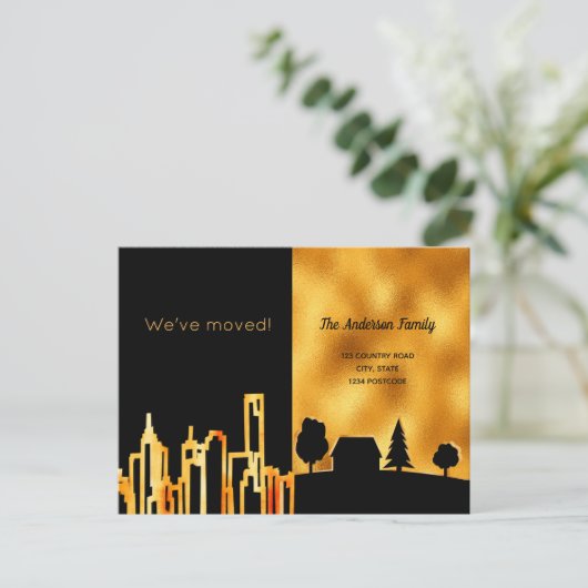 Zwarte goudstad, land dat we verplaatst hebben aankondigingskaart (Staand voorkant)