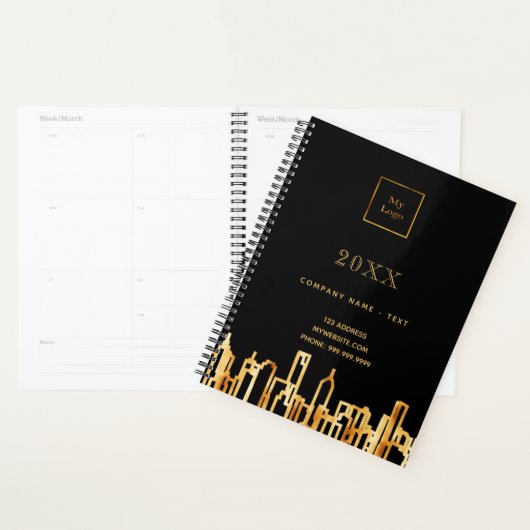 Zwarte goudstad skyline logo planner (Display)