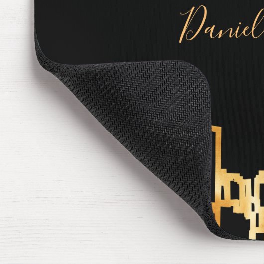 Zwarte goudstad skyline modern naamscript muismat (Hoek)