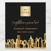 Zwarte goudstad skyline onroerend goed logo wijn etiket (Enkel label)