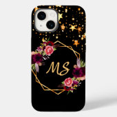 Zwarte goudsterren bloemen bogundy monogram Case-Mate iPhone case (Achterkant)
