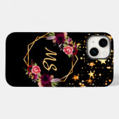 Zwarte goudsterren bloemen bogundy monogram Case-Mate iPhone case (Achterkant (horizontaal))