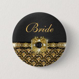 Zwarte goudvogel voor de bruiloft ronde button 5,7 cm
