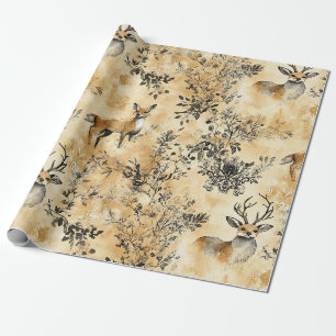 Zwarte Goudvos Botanische Victoriaanse Patroon Cadeaupapier