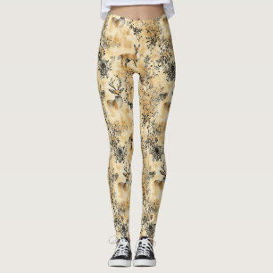 Zwarte Goudvos Botanische Victoriaanse Patroon Leggings