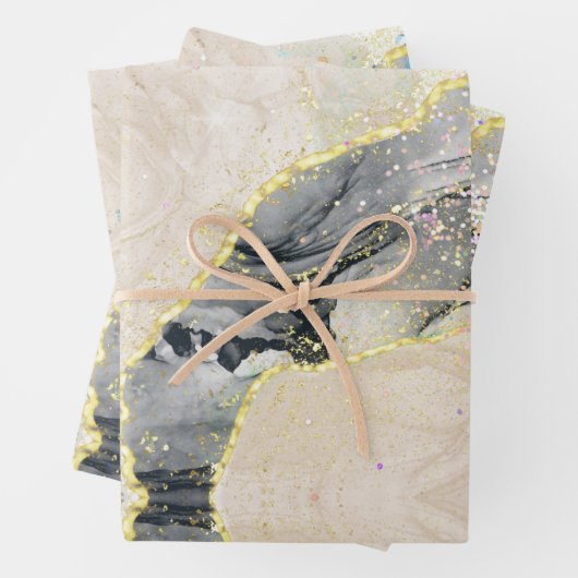 Zwarte goudWaterverf Alcohol Ink Sparkly Glitter Inpakpapier Vel (In situ)