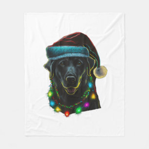 zwarte Grappige hond Kerstmis Santa Hoed licht boo Fleece Deken