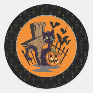 Zwarte Grat Zwarte Kat Tombstone Bats Halloween Ronde Sticker