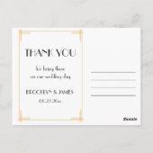 Zwarte Great Gatsby Art Deco Trouw Dankjewel Briefkaart (Achterkant)