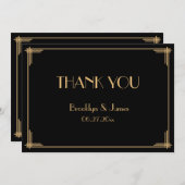 Zwarte Great Gatsby Art Deco Trouw Dankkaart Bedankkaart (Voorkant / Achterkant)