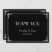 Zwarte Great Gatsby Art Deco Trouw Dankkaart Bedankkaart (Voorkant / Achterkant)