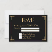 Zwarte Great Gatsby Art Deco Trouw RSVP Kaart (Voorkant)