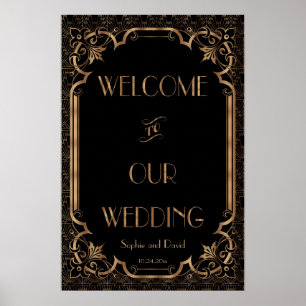 Zwarte Great Gatsby Art Deco Trouw Welkomstbord Poster