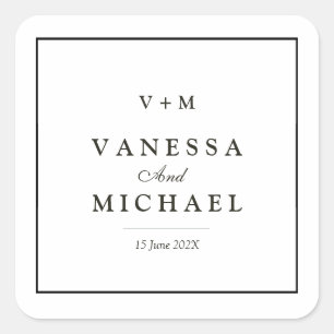 Zwarte grens eenvoudige unieke bruiloft vierkante sticker