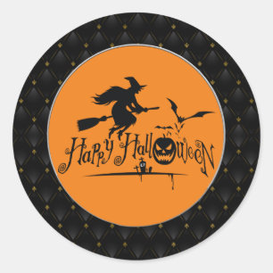 Zwarte grens Happy Halloween-heks en vleermuizen Ronde Sticker