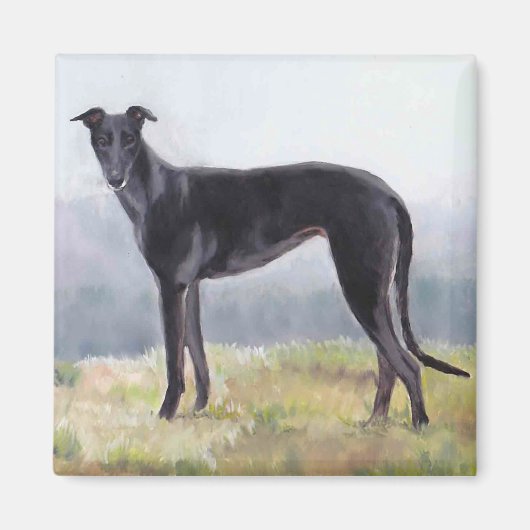 Zwarte Greyhound Staande Hond Art Magnet Magneet (Voorkant)