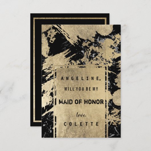 Zwarte grijs gouden waterverf splatters gemaakt va kaart (Voorkant / Achterkant)