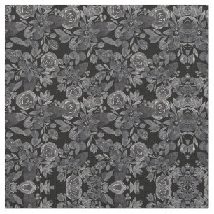Zwarte Grijze Monochrome Waterverf Floral Leaves Stof