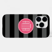 Zwarte & grijze ringbandstrips met warmroze monogr Case-Mate iPhone case (Achterkant (horizontaal))