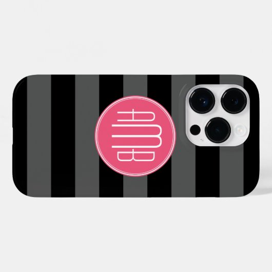 Zwarte & grijze ringbandstrips met warmroze monogr Case-Mate iPhone case (Achterkant (horizontaal))