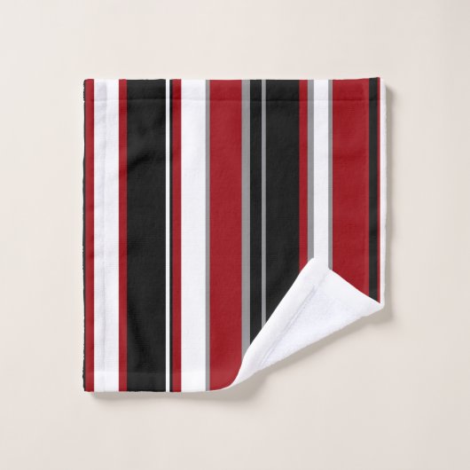 Zwarte, grijze rode en witte strepen bad handdoek (Wasdoekje)