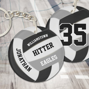 zwarte grijze teamkleuren gepersonaliseerd volleyb sleutelhanger